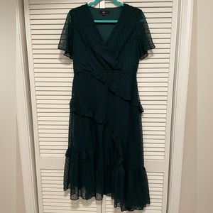Next to You Emerald Green Swiss Dot Ruffled Midi Dress